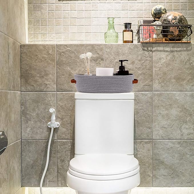 Cotton Rope Small Woven Toilet Paper Room Storage Basket - Image 3