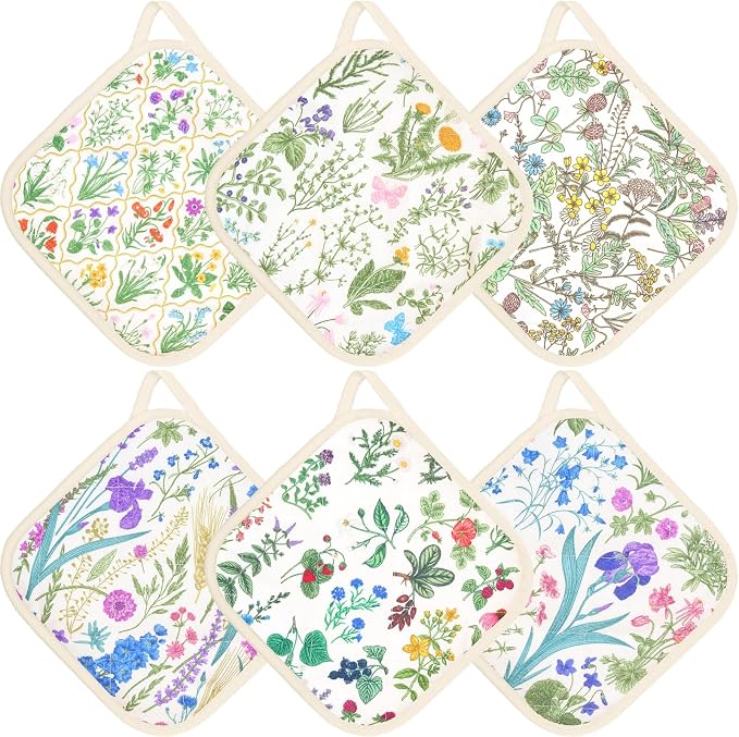 6 Pack Pot Holders 100% Cotton Heat Resistant Potholder, Machine Washable Pot by Unknown