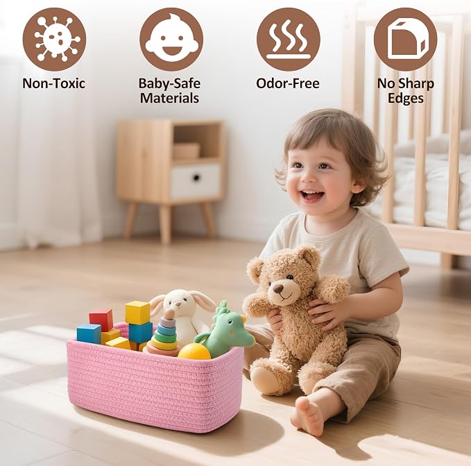 5-Pack Small Woven Rope Storage Baskets – 2 Sizes Organizer Bins - Image 4