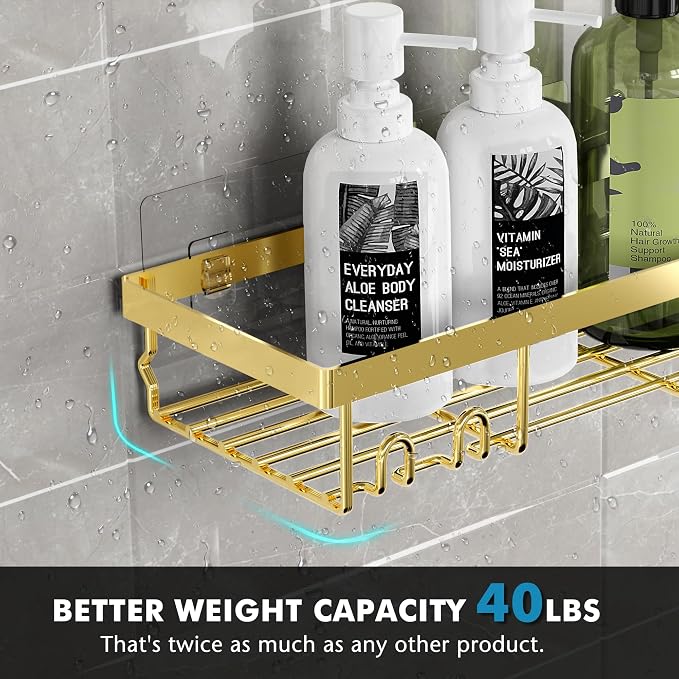 Moforoco Shower Caddy Shelf Organizer Rack, Self Adhesive Black Bathroom - Image 4
