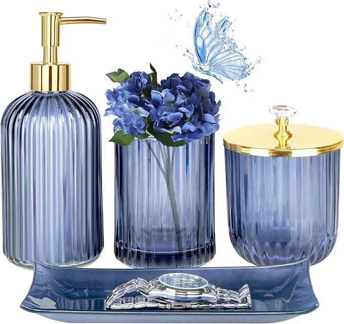Jenseits Blue Bathroom Accessories, Toothbrush Holder, Apothecary Jar, Vanity by Jenseits