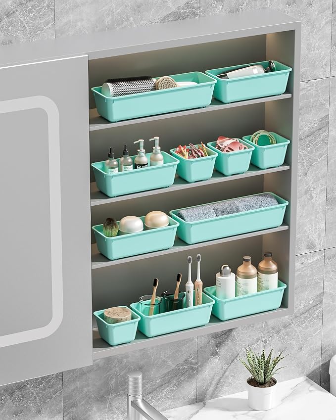 13 Pack Plastic Drawer Organizers Set, 3 Sizes Desk Drawer Organizer Trays - Image 7