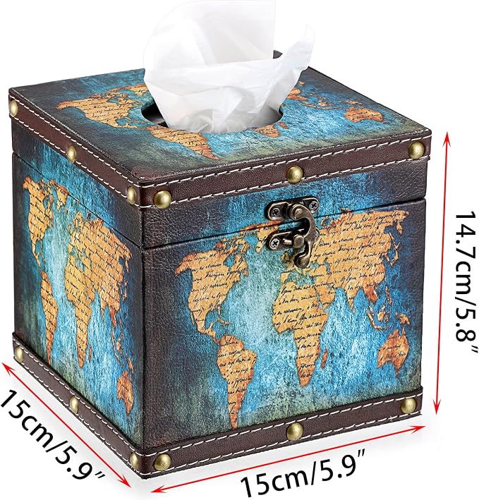Sumnacon Retro Wood Square Tissue Box Cover - Image 3