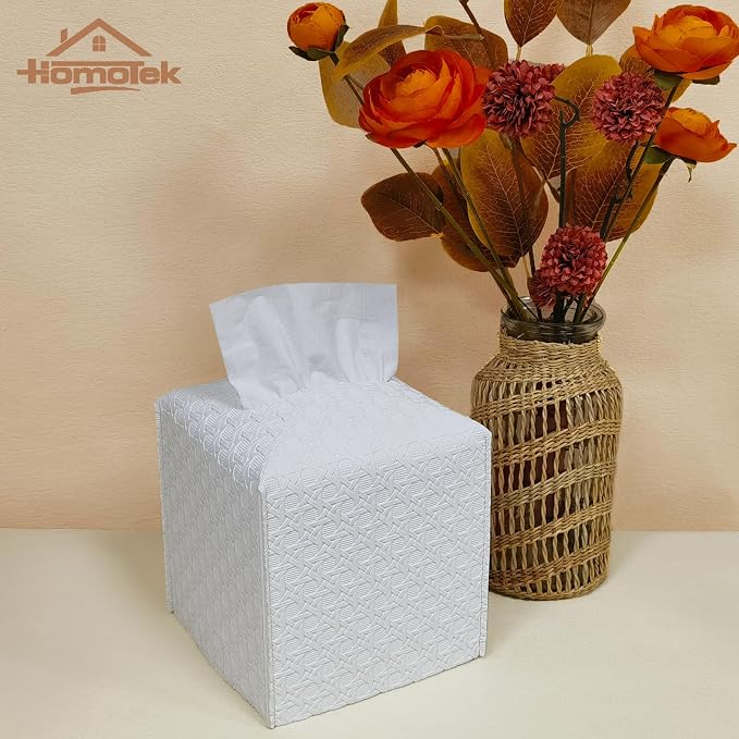 HOMOTEK 2 Pack Tissue Box Cover, PU Leather Tissue Holder, Square Decorative - Image 4
