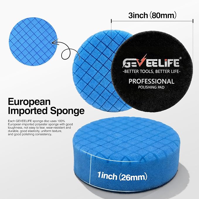 GEVEELIFE 9Pcs Buffing Polishing Pads Kit, 3 Inch Buffing Pads, Sponge & Woolen - Image 3