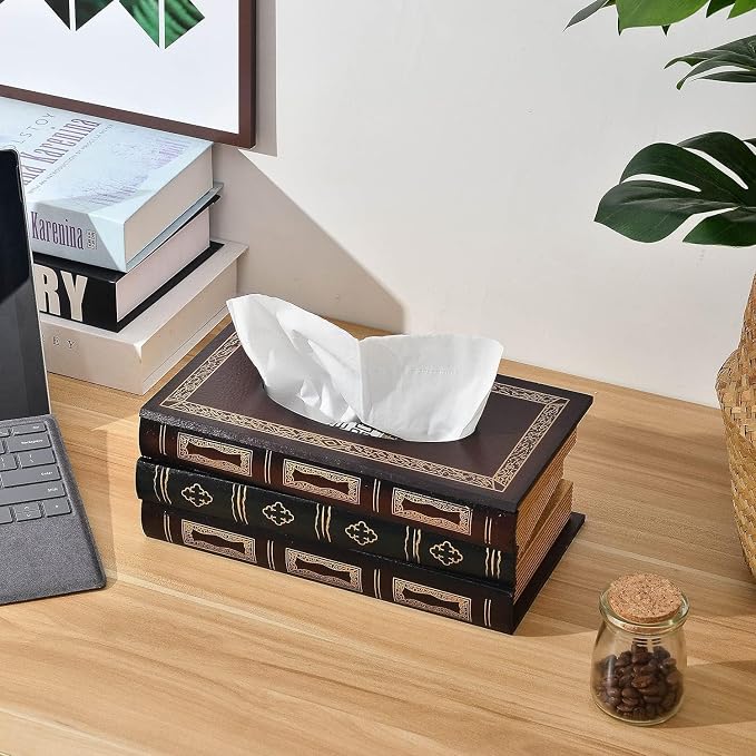 Antique Book Design Wood Bathroom Facial Tissue Dispenser Box Cover/Novelty - Image 2