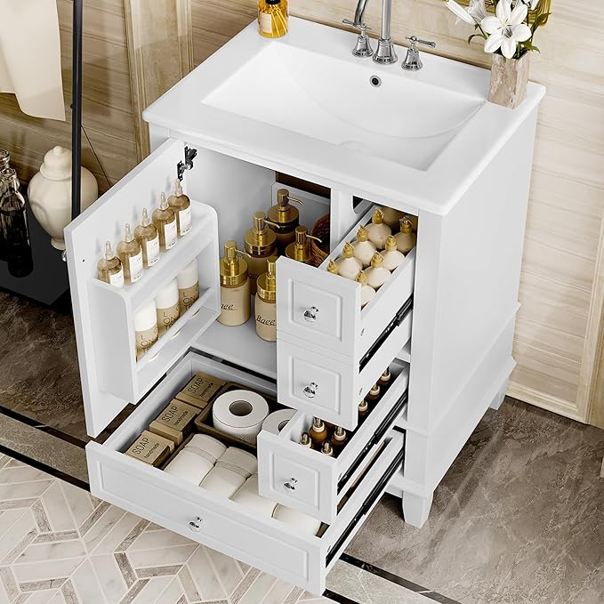 24" Bathroom Vanity with Sink, Harper & Bright Designs Free Standing Single by HarperBrightDesigns