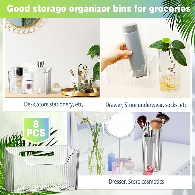 8 Pcs Storage Organizer Bins Wall Mounted Organizer Basket Plastic Cabinet Door - Image 5