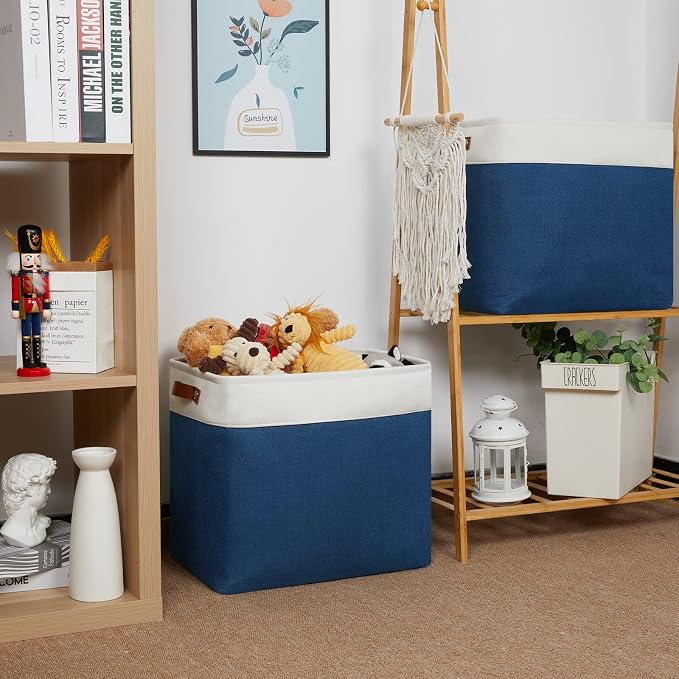 HNZIGE Storage Baskets for Organizing, Foldable Storage Bins Navy Blue Tall - Image 4