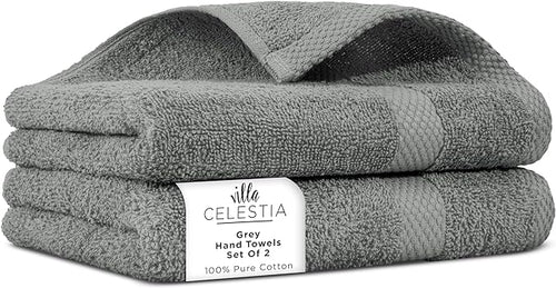 100% Cotton Hand Towel Set of 2, Sustainable, Highly Absorbent, Quick Drying by VillaCelestia
