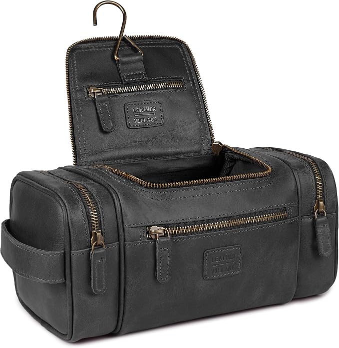 LEATHER VILLAGE Genuine Leather Travel Dopp Kit by LeatherVillage