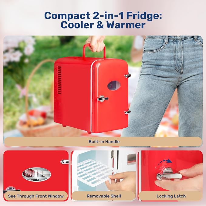 YSSOA Mini Fridge with Observation Window 4-Liter Six 12 oz Cans Portable - Image 6