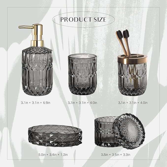 EMPO 6PCS Bathroom Clear Glass Accessories Set Contemporary Modern Decor - Image 6