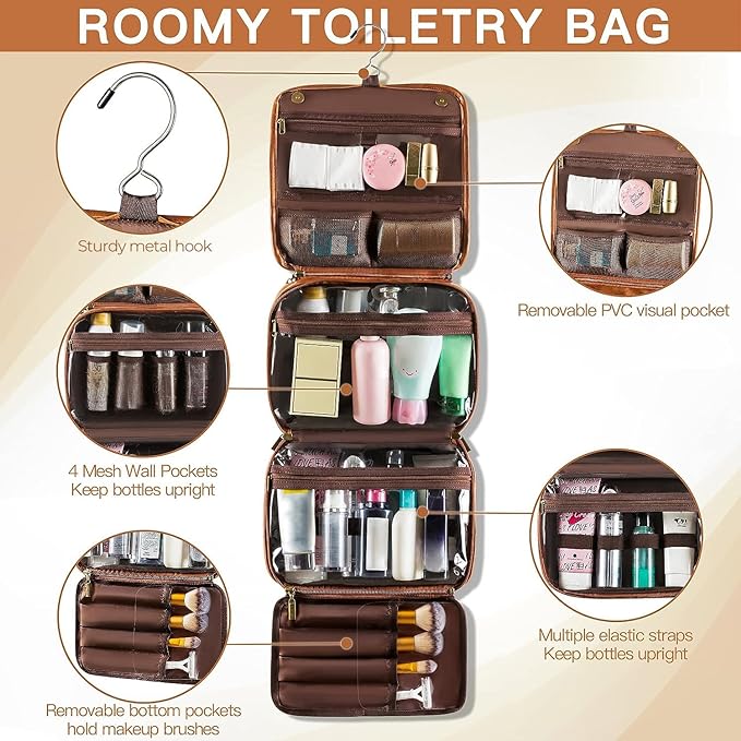 Elviros Hanging Toiletry Bag for Men Travel Essentials 3-in-1 Large Waterproof - Image 4