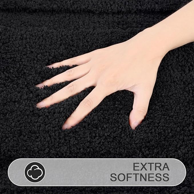 SHACOS Black Bathroom Rugs Sets 3 Piece, Soft Fluffy Water Absorbent Bathroom - Image 4