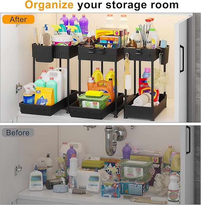 3 Pack Under Sink Organizers, 2-Tier Multi-Use Kitchen and Bathroom Organizers - Image 4