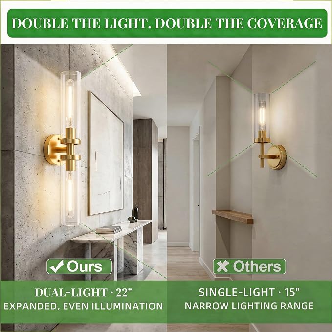 Wall Sconces 2-Pack, Hardwired Bathroom Light Fixtures, Modern Farmhouse Vanity - Image 3