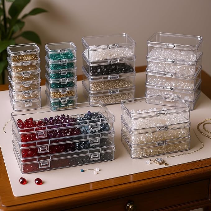 Goodma 24 Pieces Mixed Sizes Rectangular Empty Mini Clear Plastic Organizer - Image 7