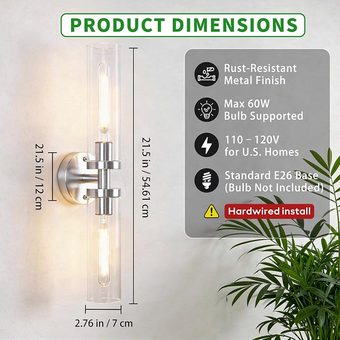 Wall Sconces 2-Pack, Hardwired Bathroom Light Fixtures, Modern Farmhouse Vanity - Image 2
