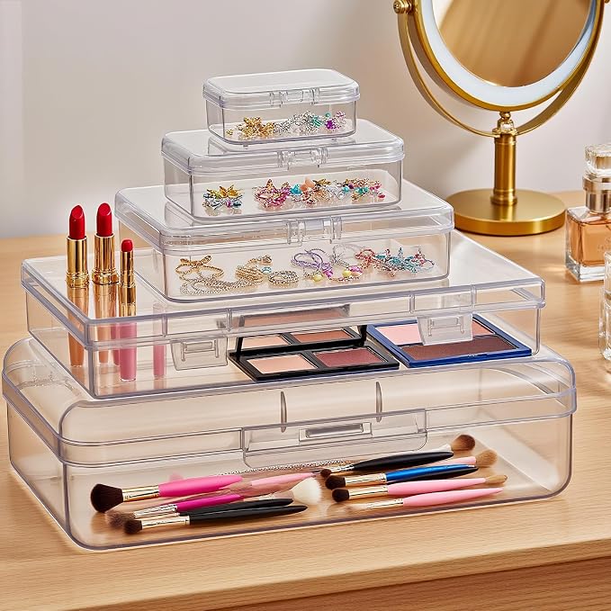 Goodma 42 Pieces Mixed Sizes Rectangular Empty Mini Clear Plastic Organizer - Image 7