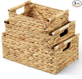Wicker Storage Baskets for Organizing 3 Pack, Natural Water Hyacinth Ratten by MaqauaiWickerBasket