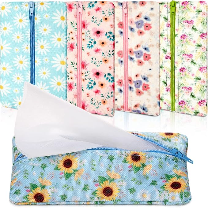 5 Pieces Tissues Purse Pocket Tissue Holder Reusable Travel Pouch Fabric Zipper by Sherr