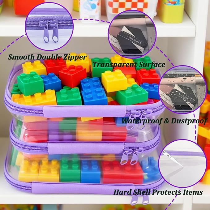 3 Pcs Clear Hard Zipper Case, Hard Shell Plastic Clear Organizer Bag, - Image 3