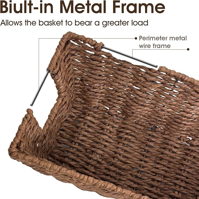 Paper Rope Storage Baskets for Shelves Organizing, Small Hand Woven Wicker - Image 3