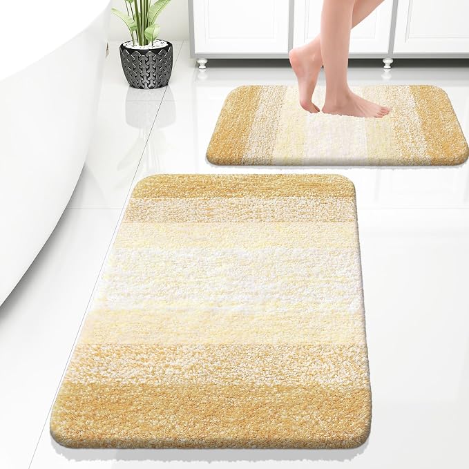 OLANLY Bathroom Rug Set 2 Piece, Soft Absorbent Microfiber Bath Rug Set by OLANLY