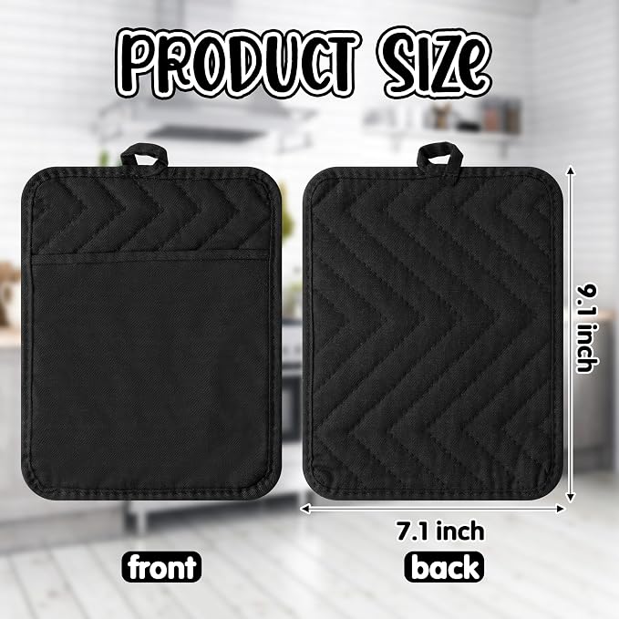 R HORSE 6Pcs Pot Holder with Pocket Black Check Pocket Pot Holder Set Cotton - Image 2