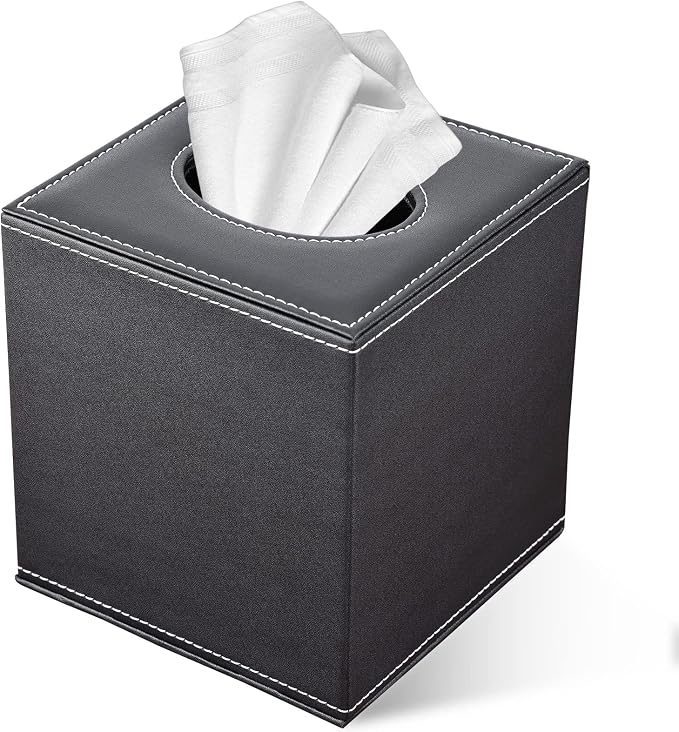 Tissue Box Cover, PU Leather Tissue Box Holder Square Box Covers by LADSTAG