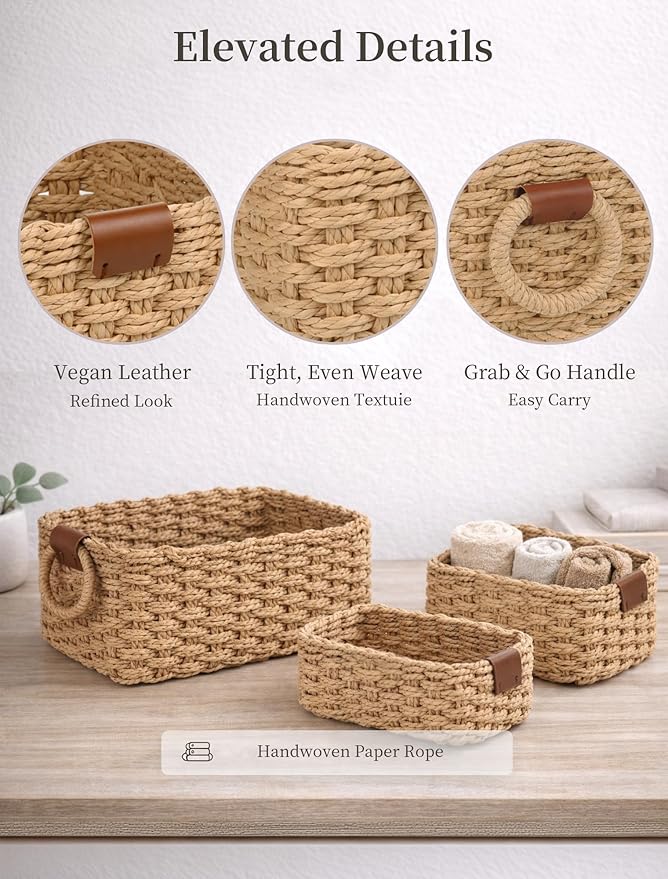 Storage Basket, Recycled Paper Rope Basket Organizer, Mini wicker Basket - Image 4