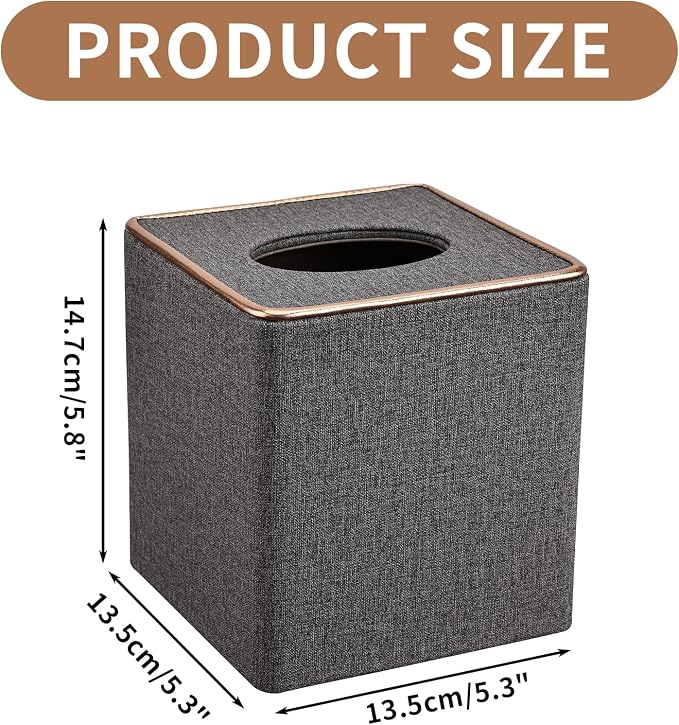 Tissue Box Cover, PU Leather Tissue Box Holder Square Box Covers - Image 7