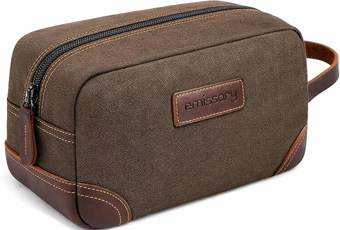 emissary Men's Toiletry Bag, Leather and Canvas Travel Toiletry Bag, Dopp Kit by emissary