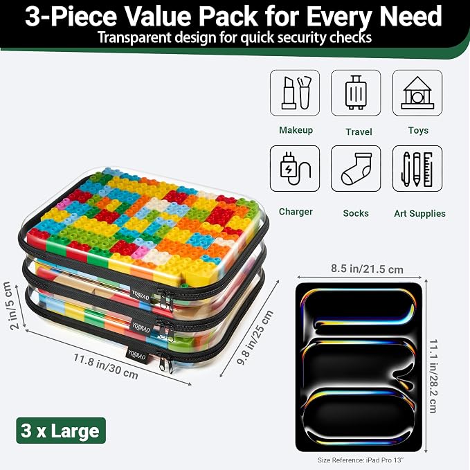 YQBRA 3 Pack Clear Hard Shell Zipper Case, See-Through Hard Plastic Organizer - Image 4