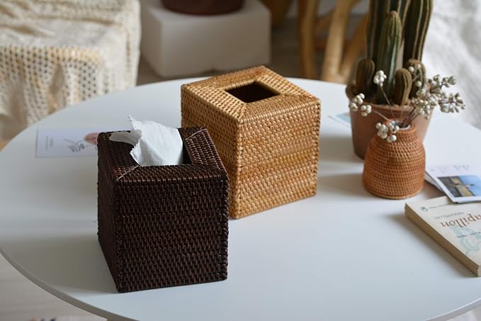 Rattan Tissue Box Cover Square, Hand Woven Wicker Tissue Holder, 5.5 x 5.5 X - Image 6
