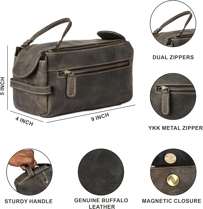KomalC Premium Buffalo Leather Toiletry Bag - Image 7