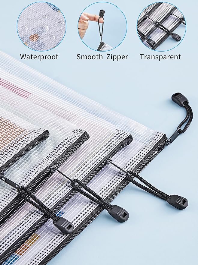 JARLINK 18 Pack 8 Sizes Mesh Pouch, Waterproof Zipper File Bags Document - Image 4