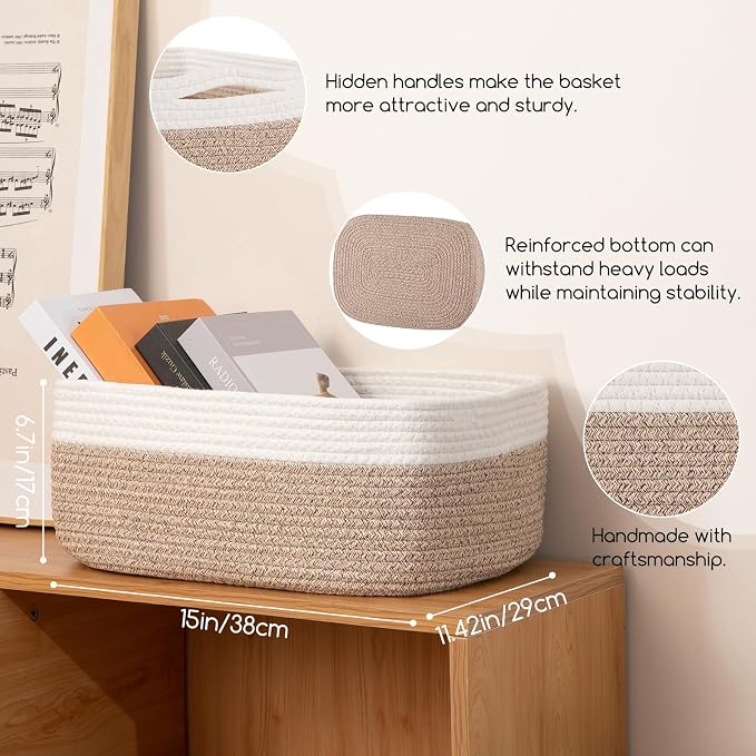 Storage Baskets for Organizing 3 Pack, Woven Baskets for Shelves, Closet - Image 2
