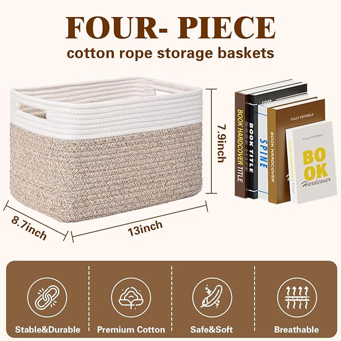 Storage Baskets for Organizing, 4 Pack Baskets for Shelves, Decorative Storage - Image 3