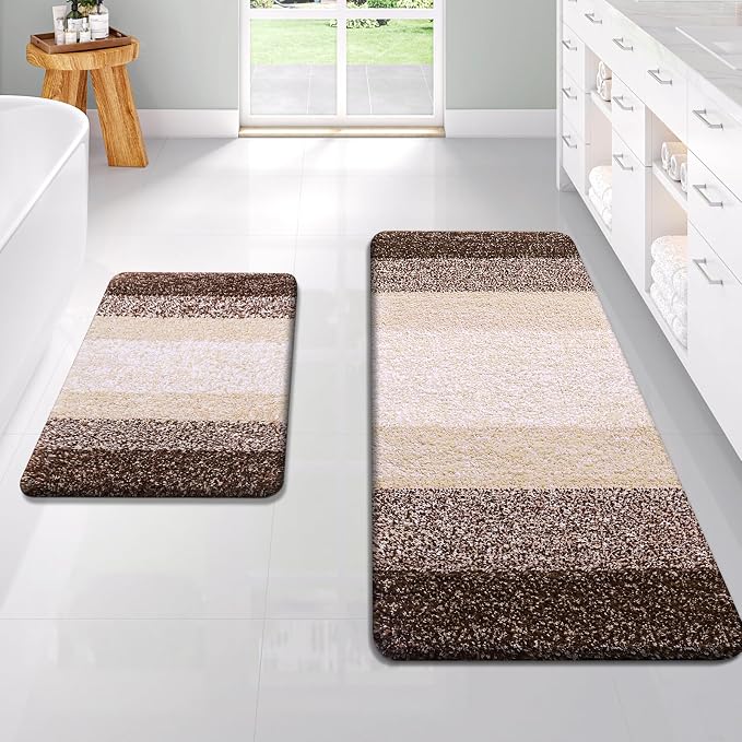 OLANLY Bathroom Rug Set 2 Piece, Soft Absorbent Microfiber Bath Rug Set by OLANLY