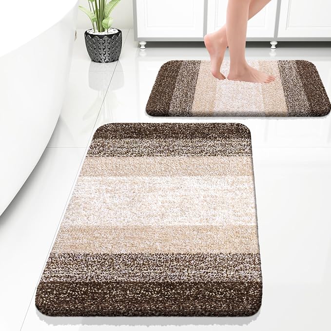 OLANLY Bathroom Rug Set 2 Piece, Soft Absorbent Microfiber Bath Rug Set by OLANLY