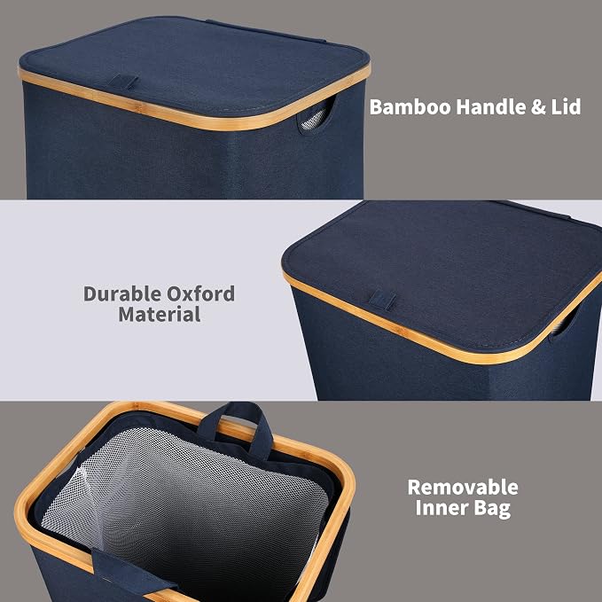 efluky Laundry Basket with Lid and Removable Bag, 100L Tall Laundry Hamper with - Image 5