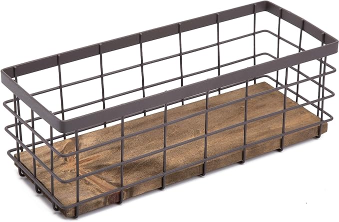 TIEYIPIN Small Metal Wire Storage Basket, Detachable Wood Base Storage by TIEYIPIN