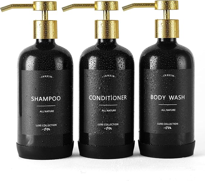 Shampoo and Conditioner Dispenser Set of 3, Refillable 21oz Shampoo Bottles by Janxinmakeyouloveyourhome