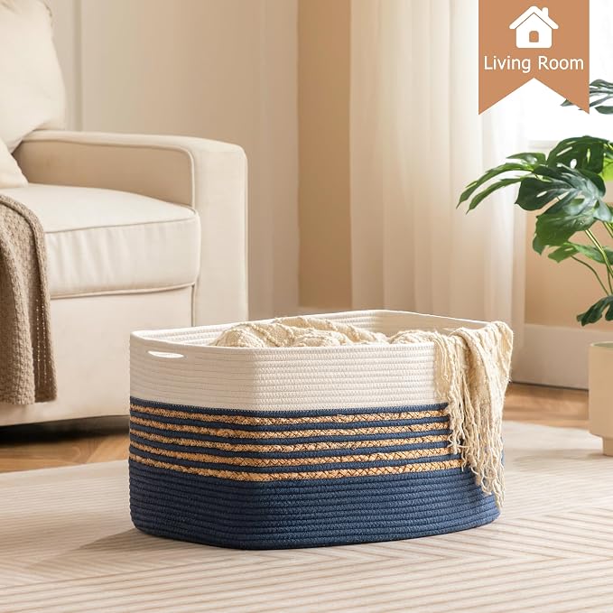 UBBCARE Blanket Basket, Large Rectangle Woven Storage Basket - Image 6