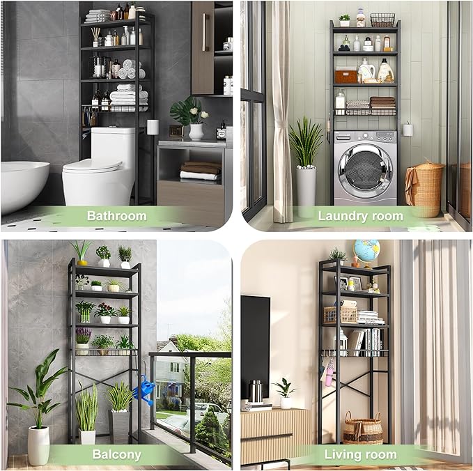Over-The-Toilet Storage Rack, 4-Tier Bathroom Organizer Shelf Over Toilet - Image 3