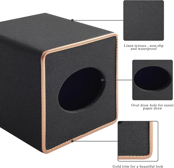 Linen Square Tissue Box Cover, Cube Tissue Box Holder－Excellent Rosegold - Image 6