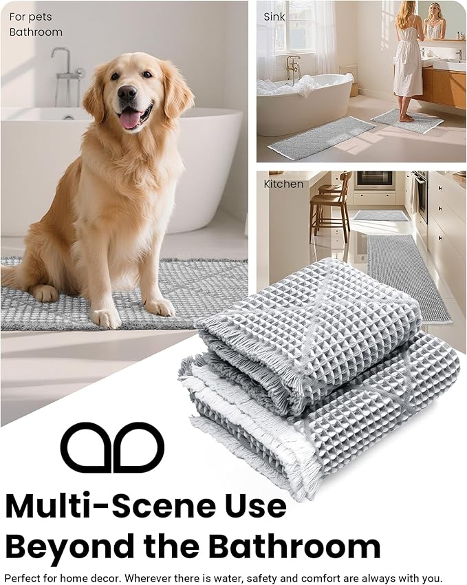 Waffle Bath Mat Set, Non Slip Bathroom Rugs Sets 2 Piece, Ultra Absorbent Long - Image 2