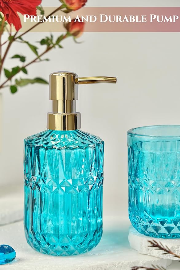 Teal Blue Bathroom Accessories Set, Hand Soap Dispenser Set, Soap Dish - Image 3